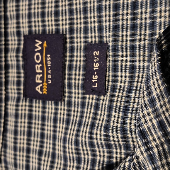 Arrow men's long sleeve button-down shirt large blue/white plaid check - Picture 8 of 11